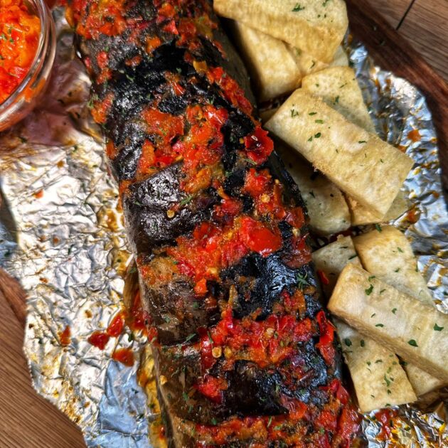 Grilled Tilapia or Catfish with Roasted Plantain/Yam